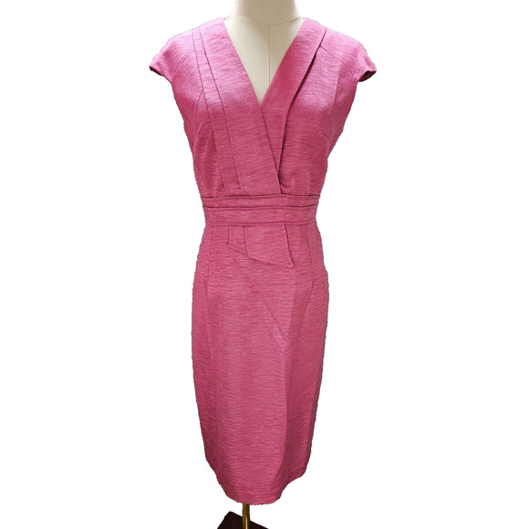 David Meister Pink Textured Pencil Sheath Dress Fitted Bodycon Classic Sz 2 - Picture 1 of 6